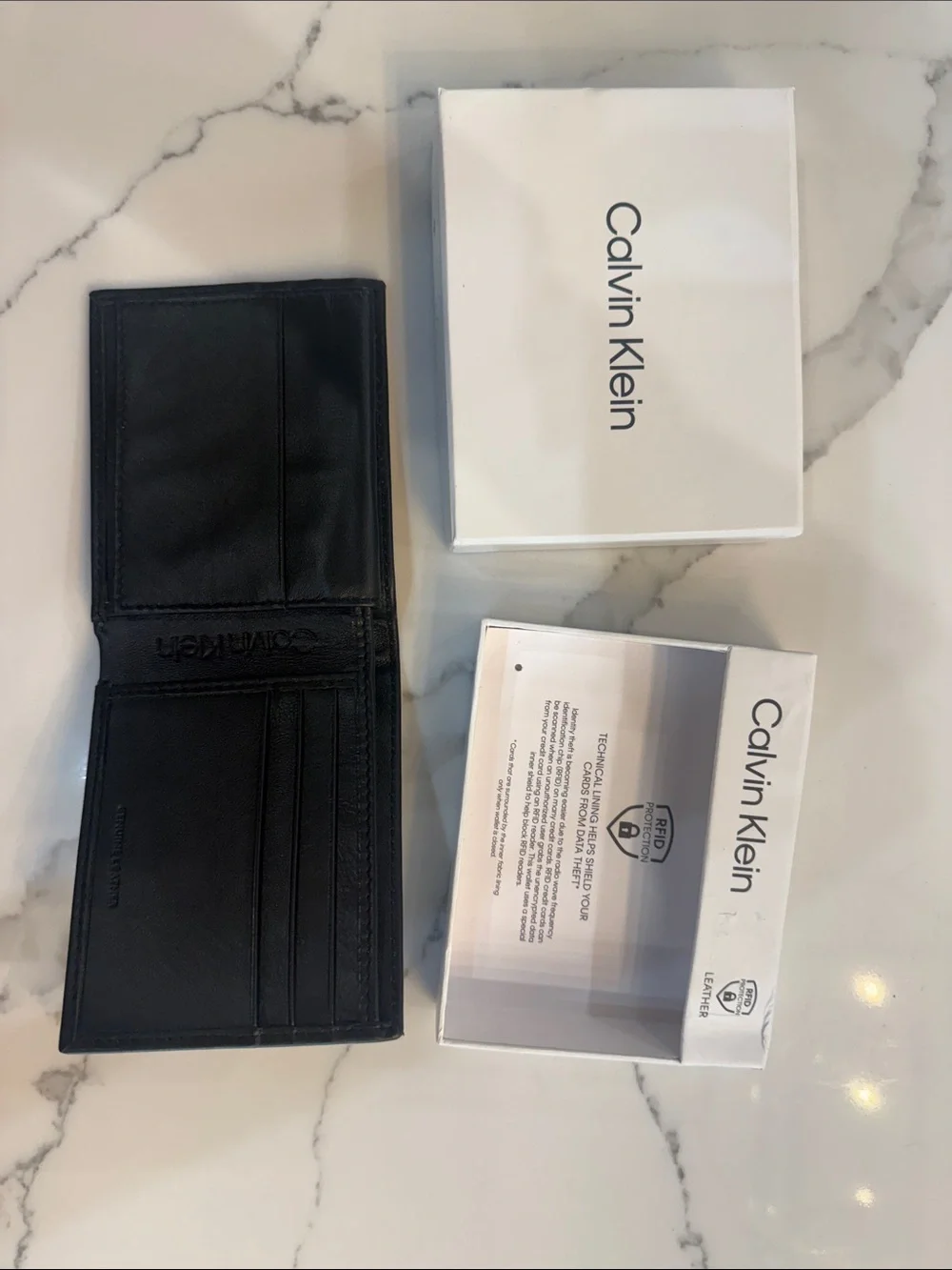 Calvin Klein Black Leather Card Holder Wallet with Box